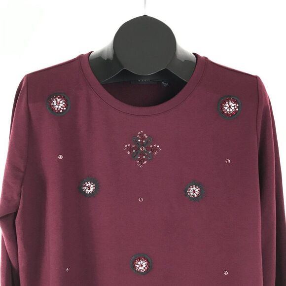 Susan Graver Weekend French Terry Embellished Top Women's Large Burgundy Holiday - Picture 3 of 12